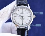 Swiss 9015 Copy Omega Constellation White Dial Black Leather Strap Watch 40mm  